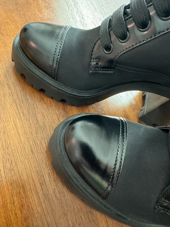 Prada Re-nylon Brixxen leather booties Black Lace-Up Chunky Lug Heel Boots sz36 - Picture 13 of 17